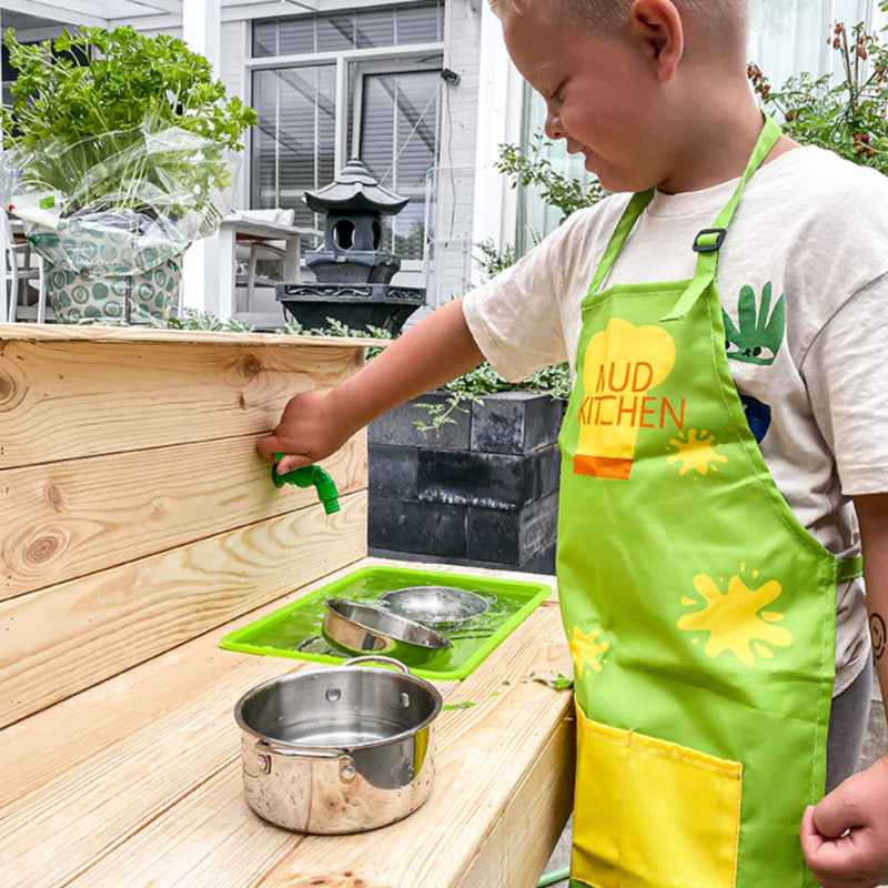 Cuisine en bois pour enfants avec accessoires et tablier en bois pour enfant  - Couleur Garden